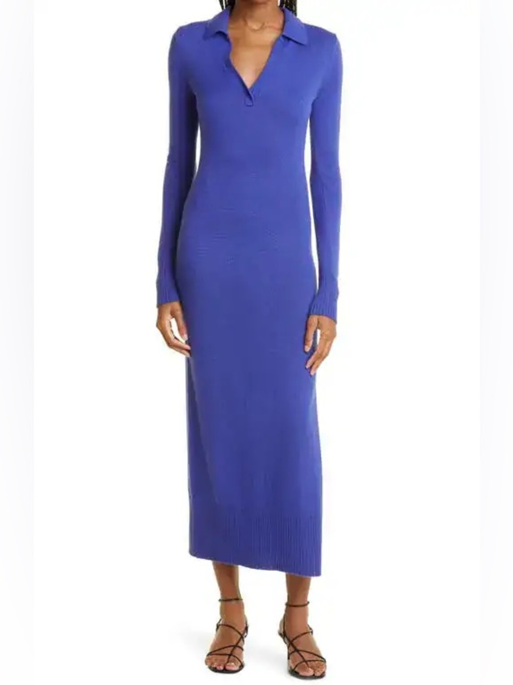 STAUD Long Sleeve Polo Maxi Dress